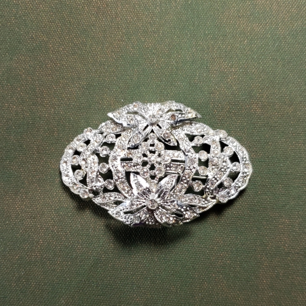Vintage Art Deco Clear Rhinestone Brooch Pin